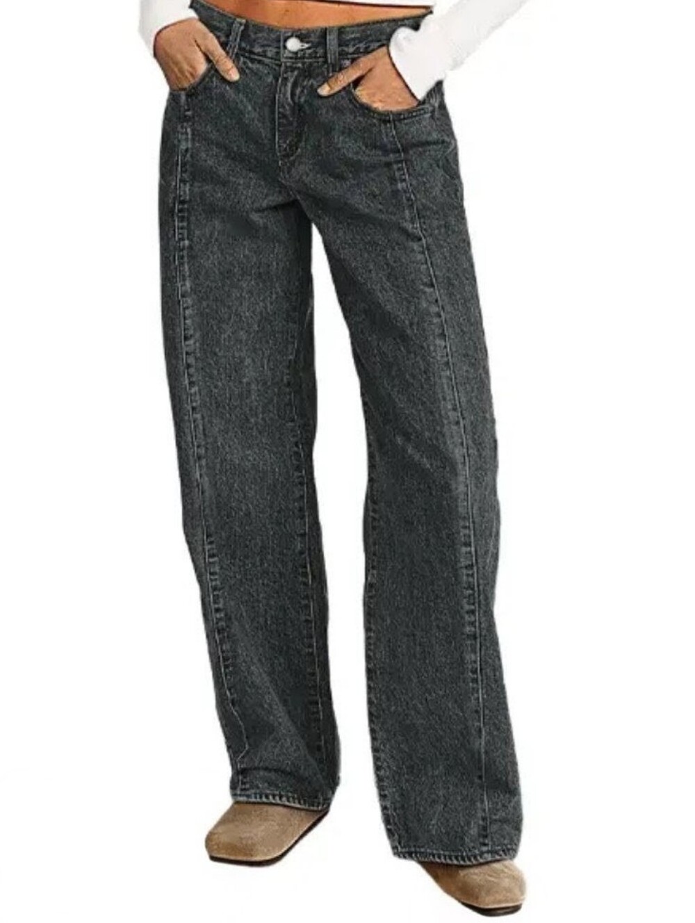 Flamingals Front Seam Mid Rise Straight Leg Black Wash Jeans NWT Small